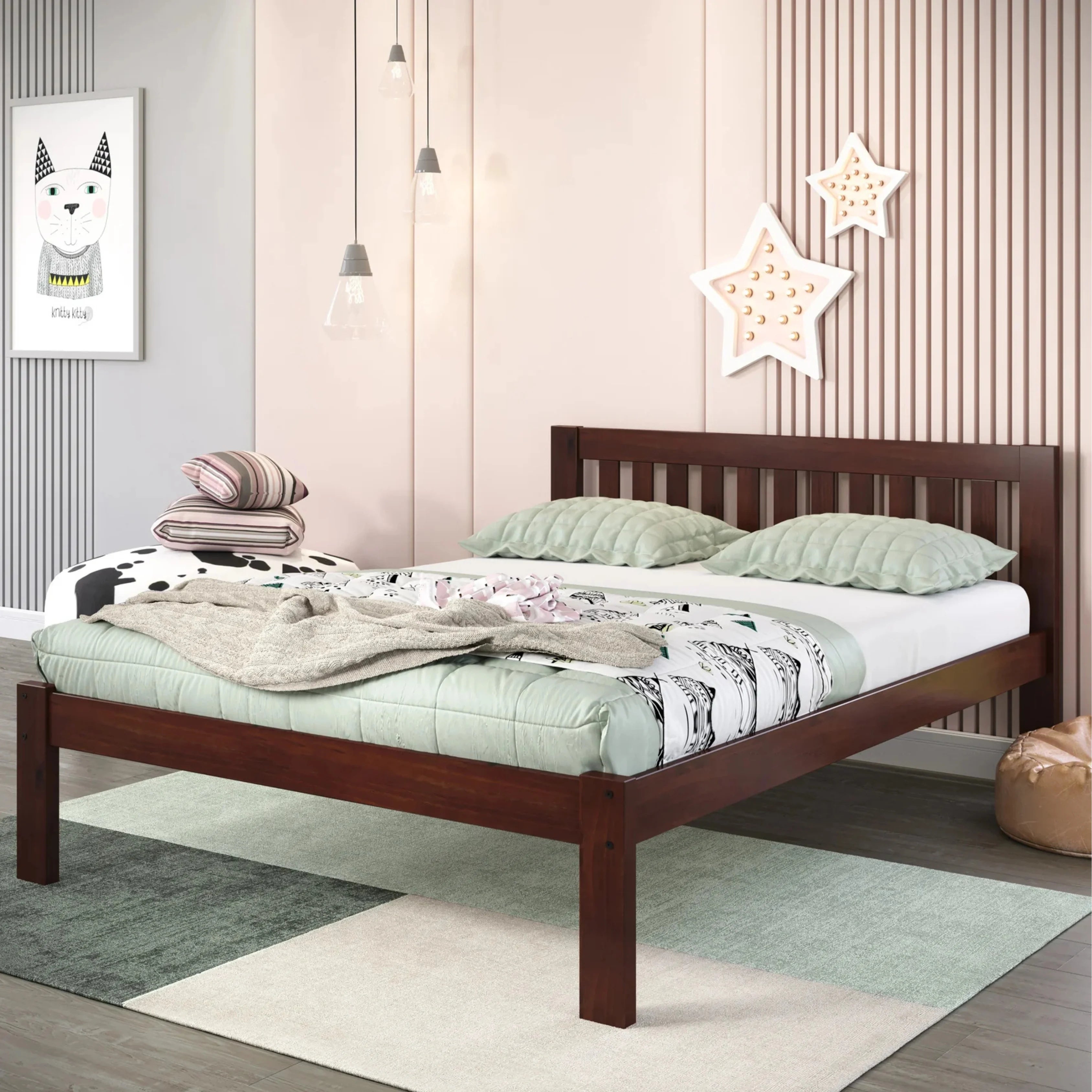 Chocolate Full Size Bed Frame with Slat Roll Support Included