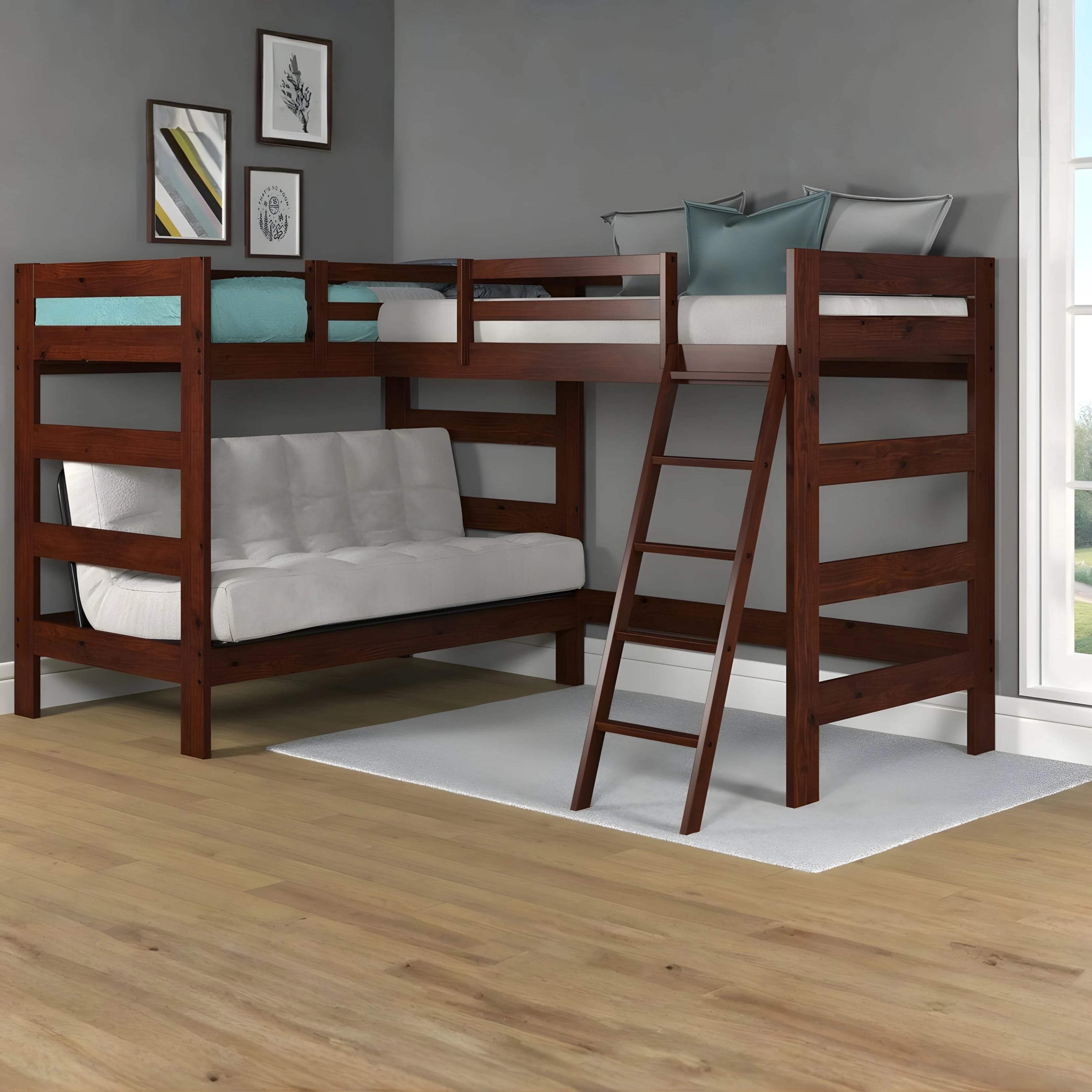 Dark Brown Futon Bunk Bed with Loft for Multi-Use Space