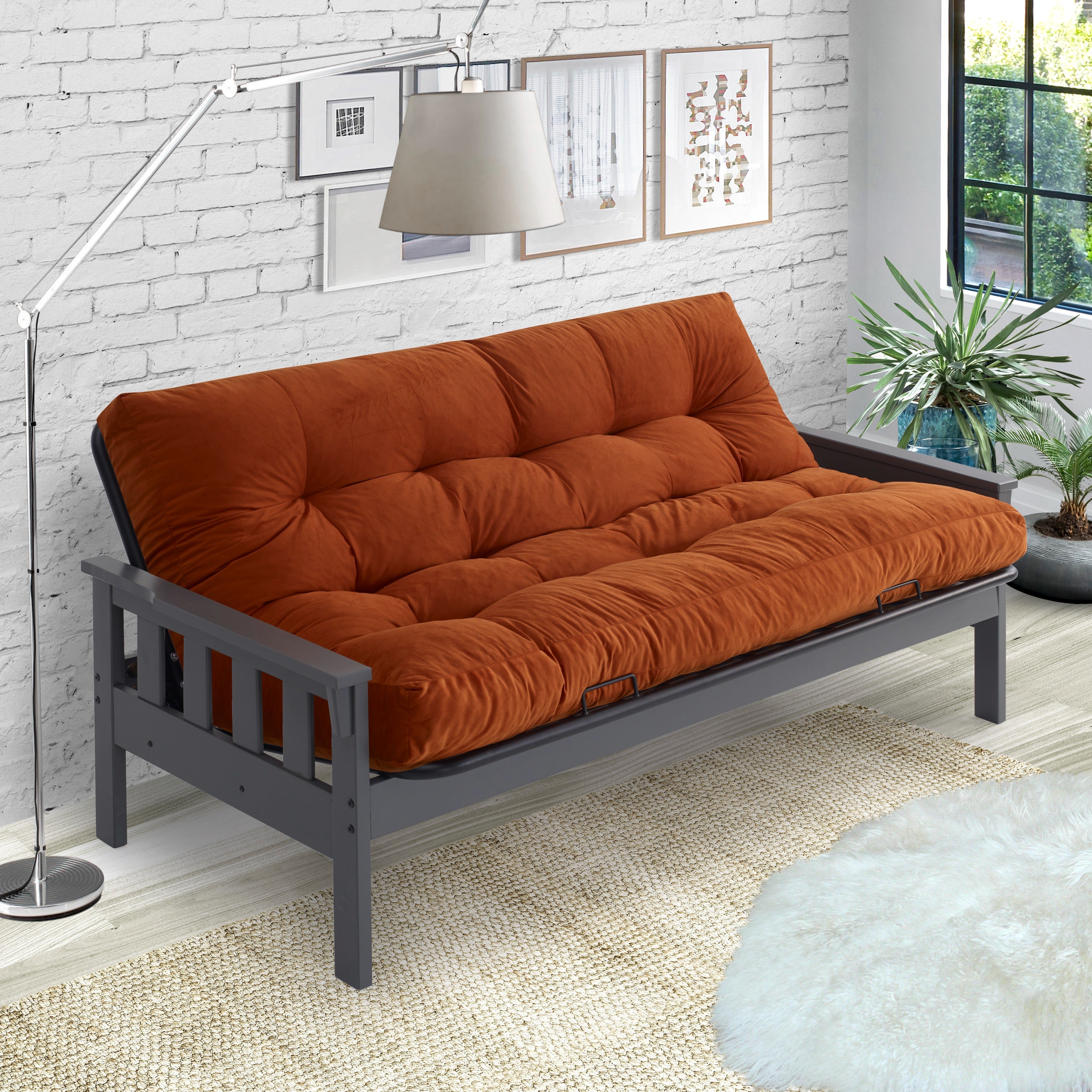 Gray Futon Sofa Bed with Metal Frame