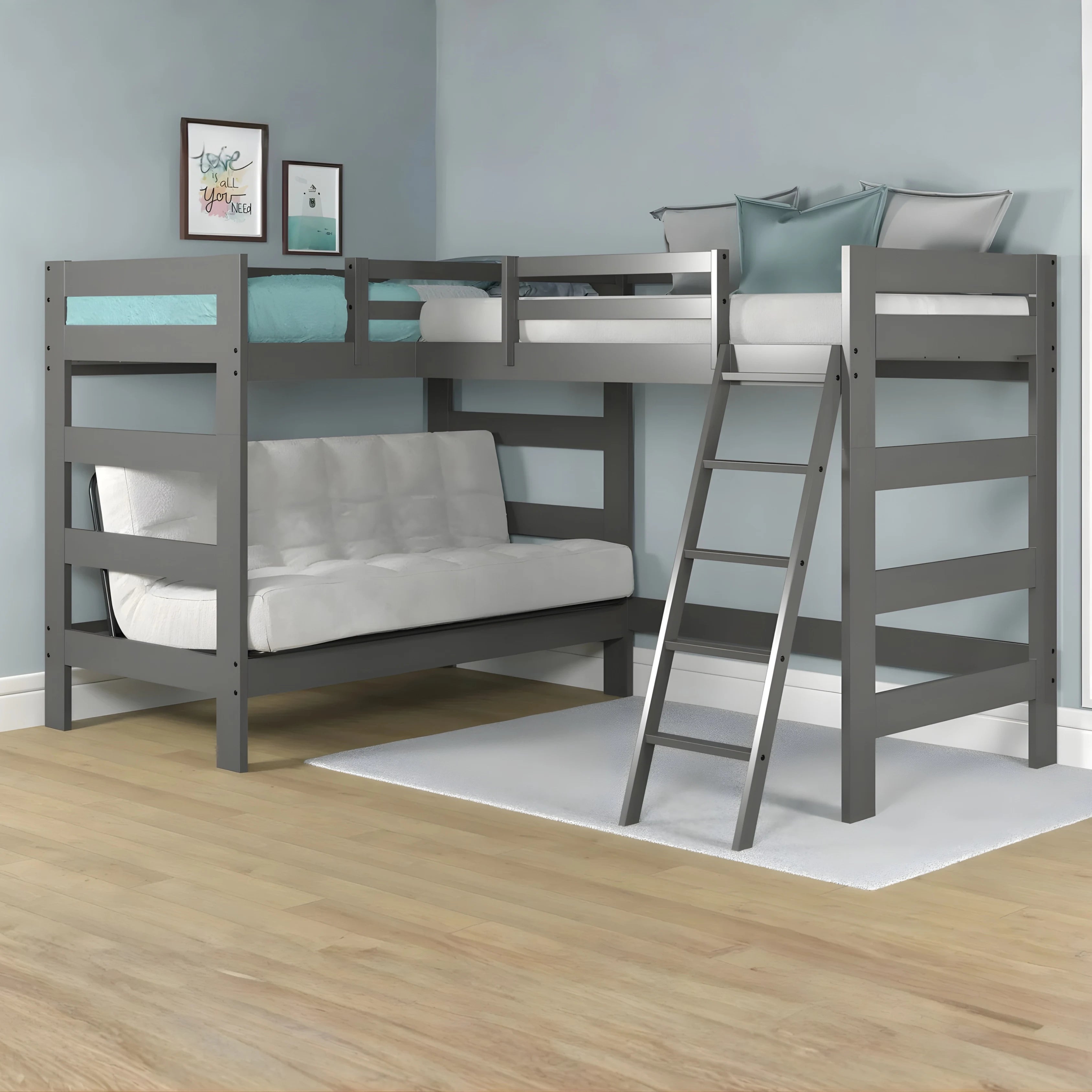 Dark Brown Futon Bunk Bed with Loft for Multi-Use Space