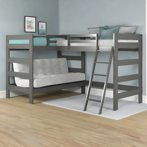 Dark Brown Futon Bunk Bed with Loft for Multi-Use Space