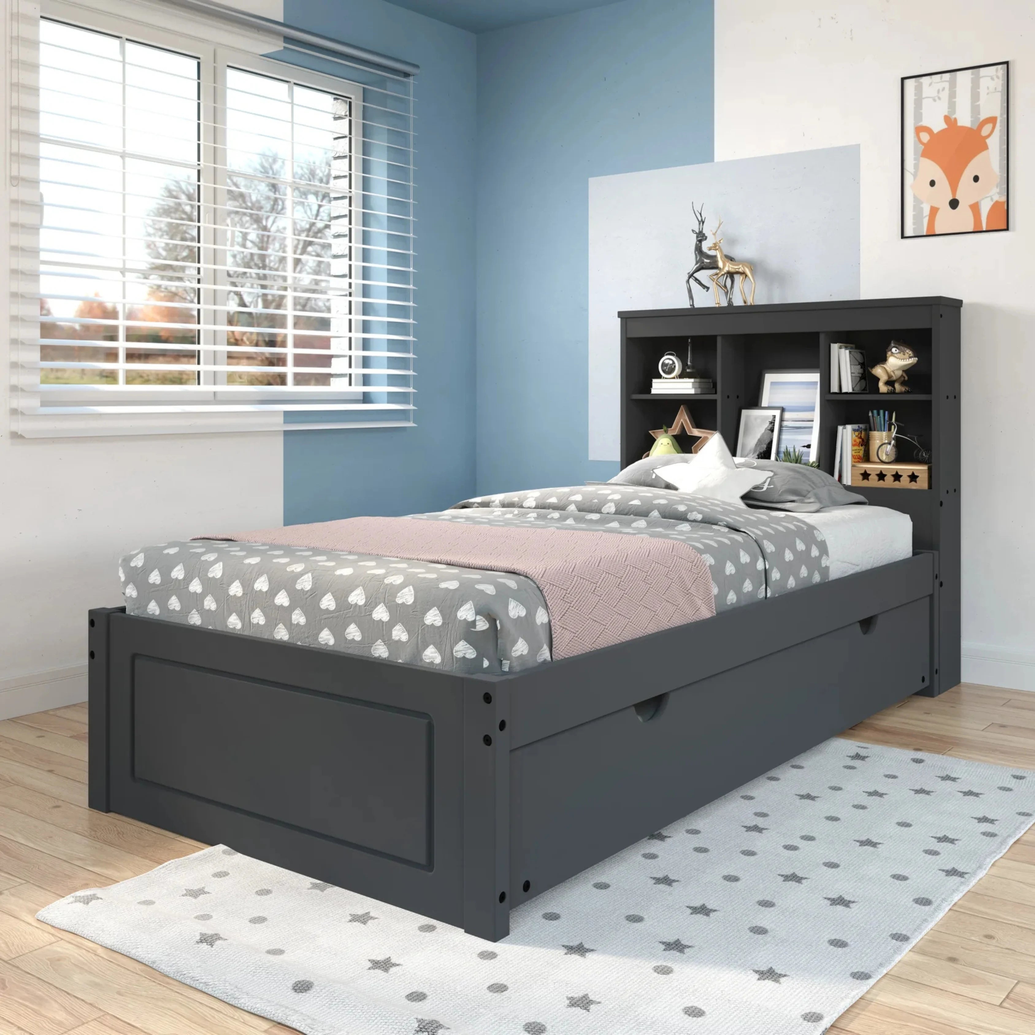 Twin Panel Bed with Bookcase Headboard