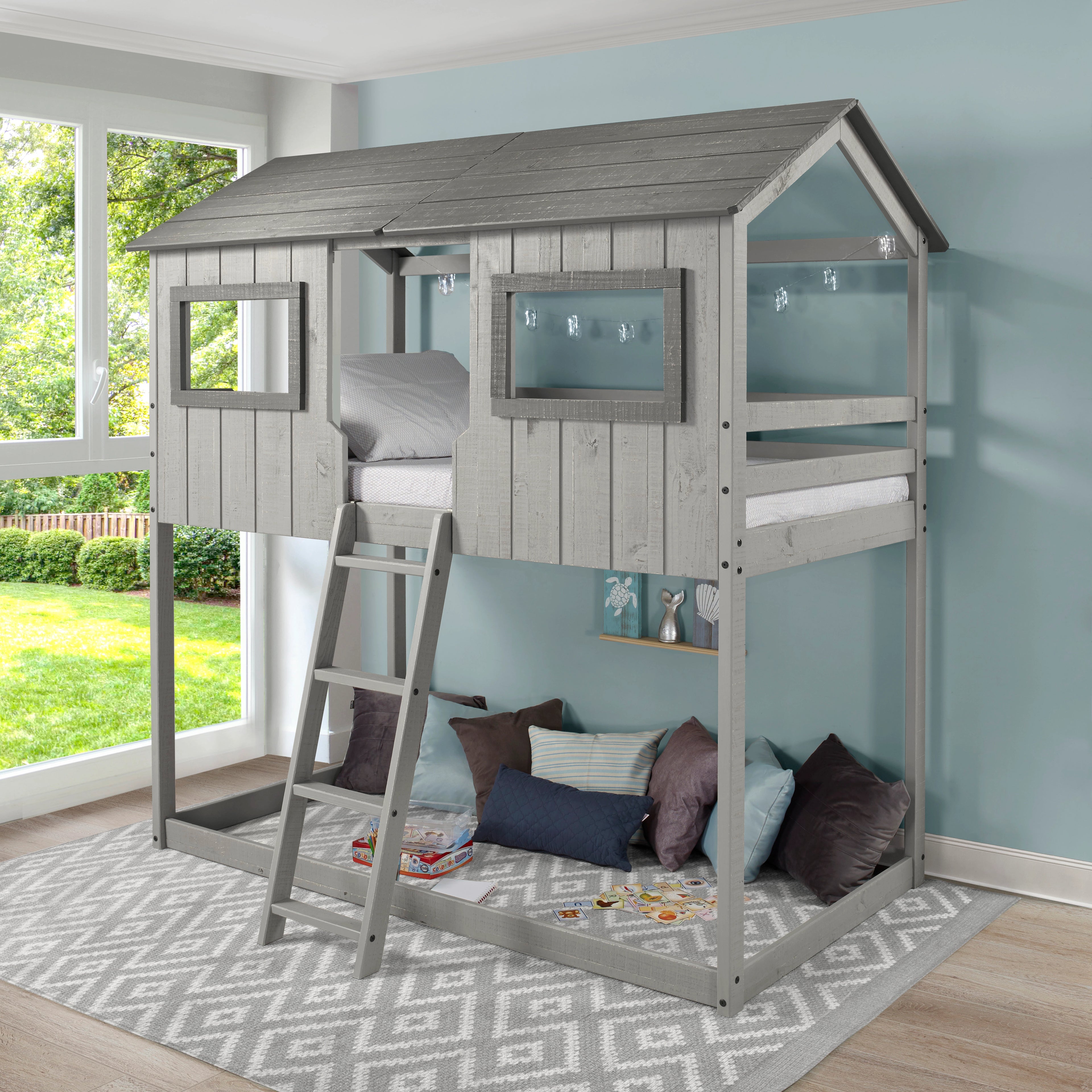 Large Gray House Bunk Bed