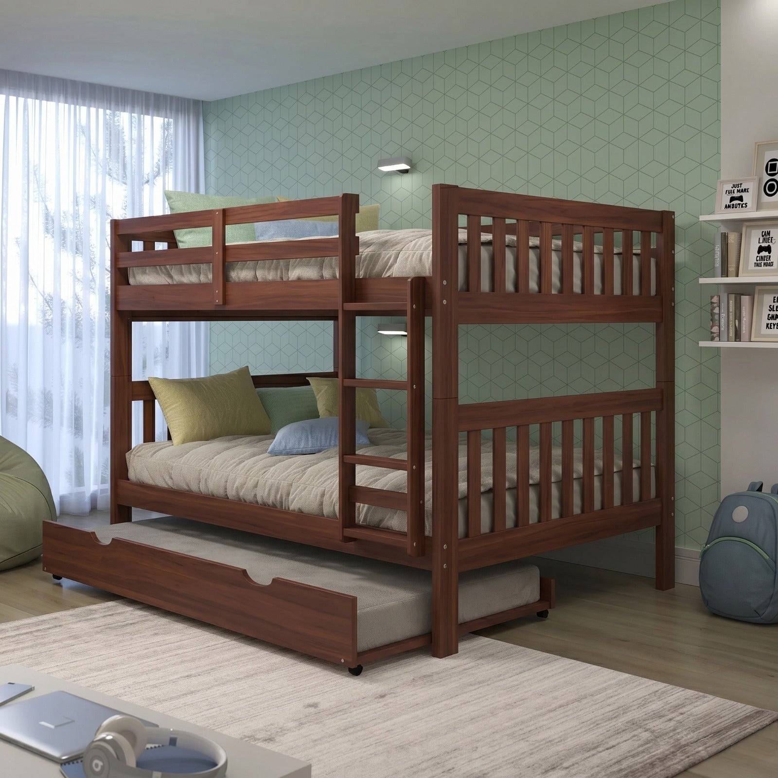 Chocolate Full Over Full Mission Style Bunk Bed with Slats