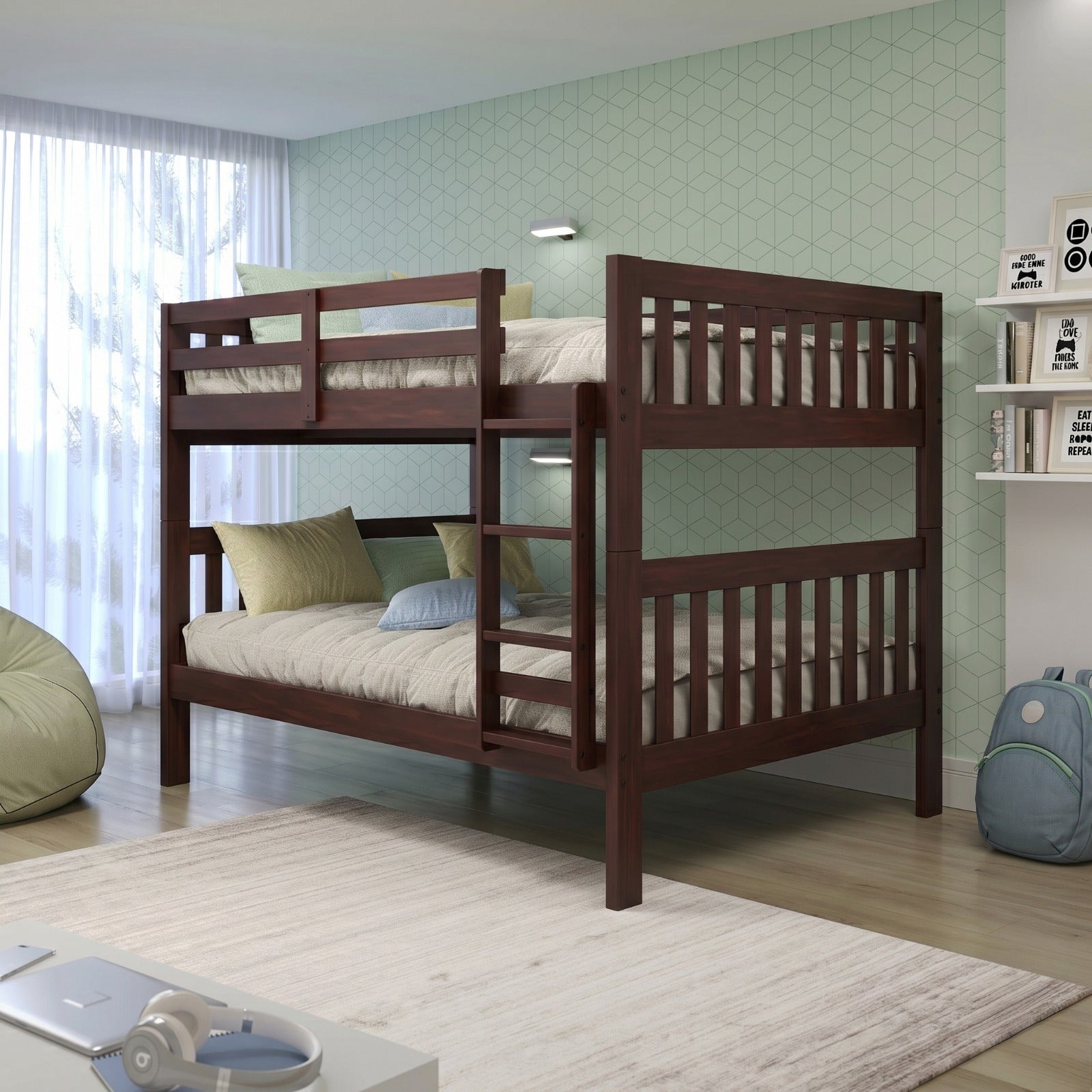 Chocolate Full Over Full Mission Style Bunk Bed with Slats