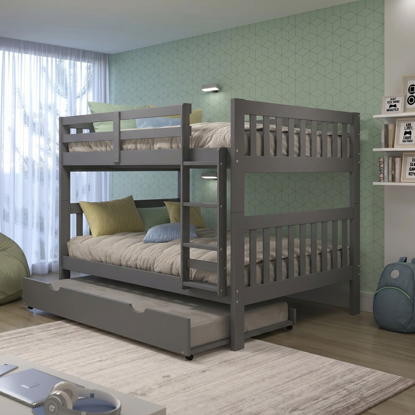 Grey Full Over Full Mission Style Bunk Bed with Slats