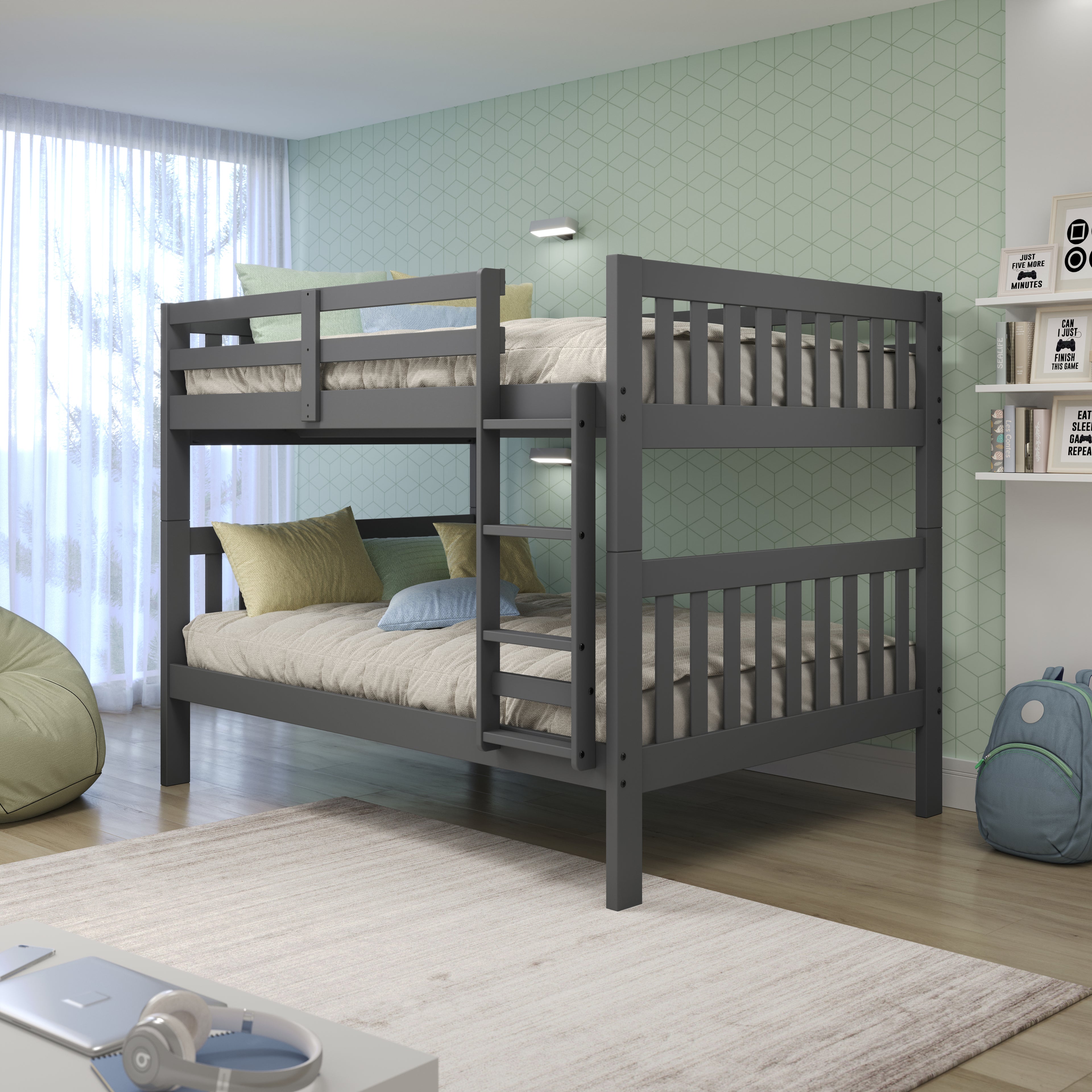 Grey Full Over Full Mission Style Bunk Bed with Slats