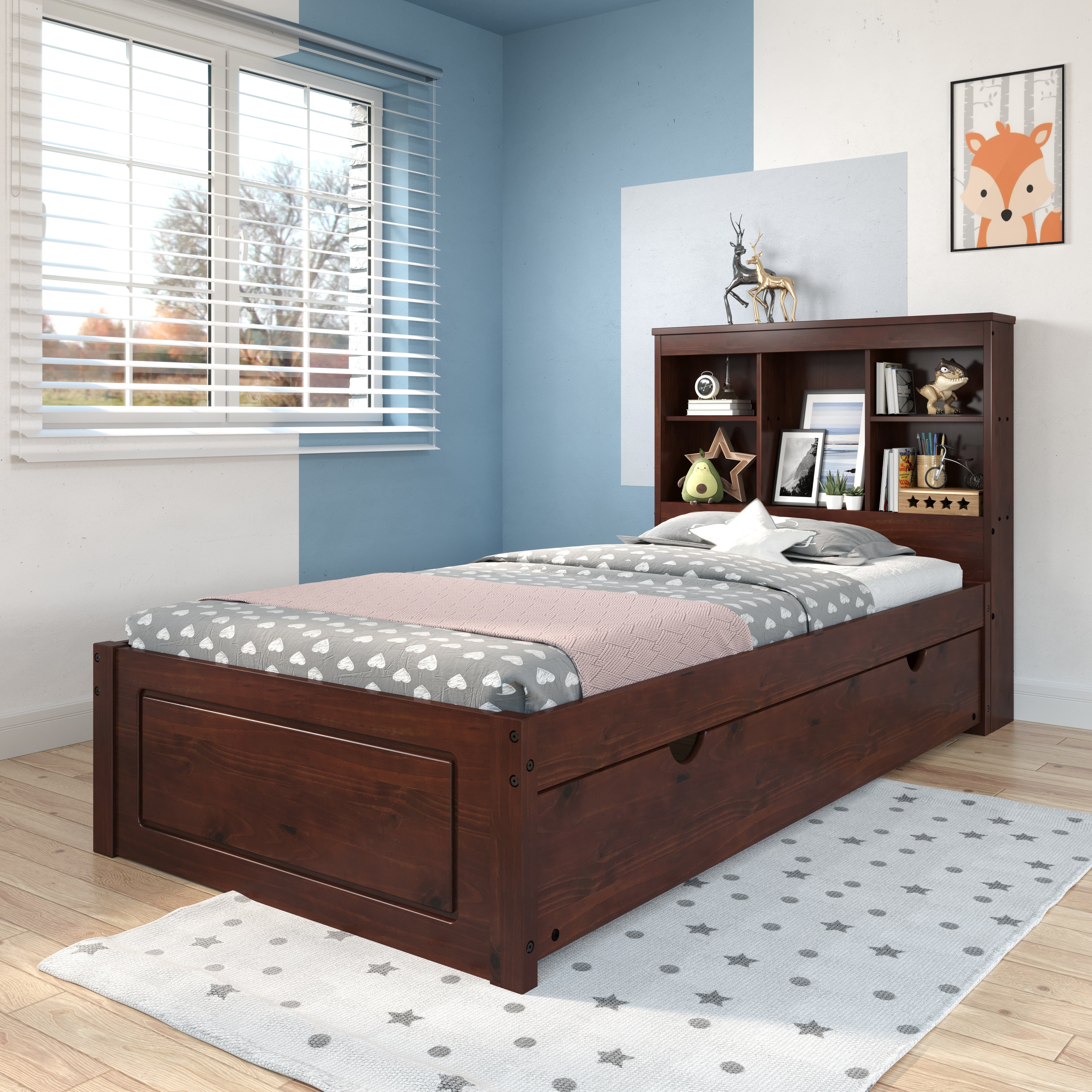Twin Panel Bed with Bookcase Headboard