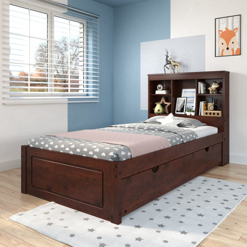 Gray Twin Panel Bed with Bookcase Headboard
