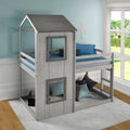 Gray House Bunk Bed with Slats Included